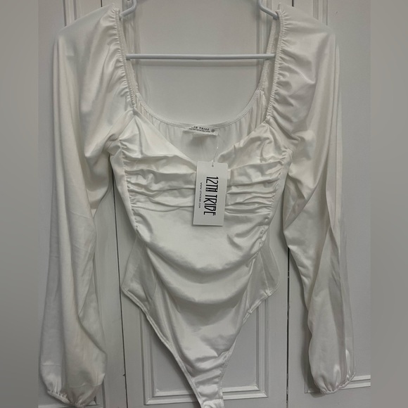 12th Tribe Tinsley White Ruched Bodysuit - Picture 2 of 5